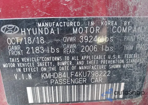 2019 Hyundai Elantra Value Edition from USA, damaged, VIN KMHD84LF4KU798222